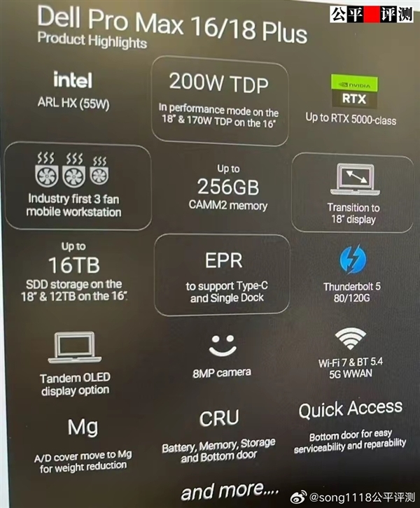 戴爾頂級筆記本Pro Max 18/16提前曝光！最高256GB內(nèi)存+RTX 50系顯卡